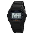 All-black waterproof digital sports watch with matte rubber strap and LED display - Black White Dial