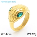 Hip-hop vintage gold snake ring with green stone eyes in 316L stainless steel for men - US 8