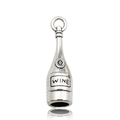 Silver wine bottle pendant with wine engraving and round loop for DIY jewelry making - 10557-Antique Silver Wine Pattern Bottle