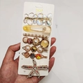 7-piece candy color hair clip set with pearls and resin charms on gold metal base - Brilliant Glow (7 Piece Set)