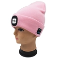 Pink knitted beanie with integrated LED light and Bluetooth headset for outdoor warmth - 4-LED Bluetooth Style / Pink