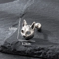Vintage silver cat head stainless steel ear cartilage stud with detailed engraving - Cat Head Style (S437)