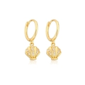 S925 silver needle gold hoop earrings with shell pendants and sparkling zircon stones - 29-Gold Pave Shell