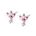 Close-up of S925 silver stud earrings featuring pink marquise-cut zircon stones - Pink Silver