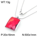 Square red glass pendant on silver snake chain necklace with 18K gold plated titanium - Steel 20*18mm Red (KN292784-GC)