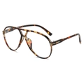 Retro pilot sunglasses with tortoiseshell frame and golden T decoration on the side - Regular / Demi Frame Clear Lens