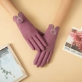 Guantes táctiles de terciopelo morado para mujer con pompones suaves para invierno - Talla única / Morado