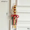 Albero di Natale in tessuto fatto a mano da parete con fiocco rosso e campanello oro - Ciondolo Intrecciato Beige Grande / 35cm x 10cm