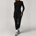 Set yoga da donna 3 pezzi nero con giacca con zip e leggings a vita alta sportivi - Taglia S / Top E Pantaloni / Nero premium