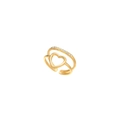 Double-layered gold heart ring with pavé crystals and an adjustable open band design - Double Layer Heart Pave / Gold White Zirconia