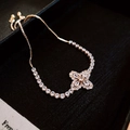 Rose gold flower bracelet with sparkling zircons and adjustable slider clasp - Rose Gold Pavé Zircon Clover (6#)