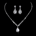 Elegant silver bridal jewelry set featuring a sparkling rhinestone necklace and teardrop earrings - TL069/Classic Waterdrop Pendant