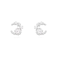 Detailed view of silver moon and star earrings with micro-inlaid zircon crystals - Star and Moon Stud Earrings / Silver