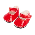 Glänzende rote Puppenschuhe mit Knöchelriemen und schwarzen Sohlen für 18-Zoll Puppen - Klassische Glänzende Mary Jane Lederschuhe (XZ18-613) / Rot