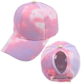 Detail of tie-dye baseball cap featuring a specific ponytail hole and adjustable strap - Adjustable / Tie-dye Blue Pink