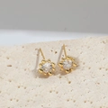 Golden flower-shaped stud earrings featuring a central white zircon on stone base - Copper Bead (White Zirconia)