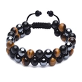 Handmade double-layer woven tiger eye and lava stone adjustable men's bracelet - 355 Mixed Braided Style