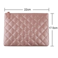 Pink quilted PU leather makeup bag with zipper, 22cm x 17.5cm large travel organizer pouch - Pink Plaid Empty Bag