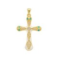 18K gold plated cross pendant with white enamel, rhinestones and blue crystals - White Enamel Snake Cross