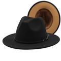 Detail of wool fedora hat with red-black contrast brim and faux leather belt - M (56-58cm) / Black+Khaki