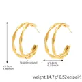 Detailed size specifications of gold twisted stainless steel hoop earrings with dimensions - Gold (F486-Golden Earrings)