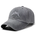Vintage washed dark grey baseball cap featuring white mountain peak embroidery - Adjustable / Gray