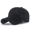 Black camouflage baseball cap with sports embroidery and adjustable stretch fit - Black with Black Embroidery