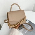 Chic beige small square handbag with chunky chain decor and adjustable crossbody strap - Khaki
