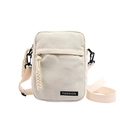 Minimalist off-white canvas crossbody phone bag for women with adjustable strap and fashion tag - White