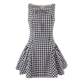 Women's sleeveless gingham dress with round neck and decorative bow on white background - S / Black and White Plaid