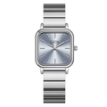 Square GEDI quartz watch with silver steel band and light blue sunray dial for women - Silver Band Blue Dial