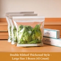 Pack of 3 large thickened reusable food storage bags for kitchen vegetable preservation - Double Zipper Thickened / [3 Large] Total 45pcs