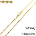 Collar de cadena de cuerda torcida dorada de acero inoxidable de 2mm y 60cm de largo - 600x2mm(KN228809-Z)
