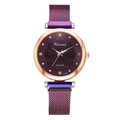 Women's quartz watch with purple floral dial and magnetic mesh strap in rose gold - Purple Watch Only