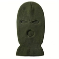 Dicke dunkelgrüne Drei-Loch-Sturmhaube aus Strick für winterliche Outdoor-Wärme - Armeegrün