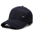 Dark blue twill cotton baseball cap for men featuring a silver metal Sport side plate - Adjustable / Navy Blue