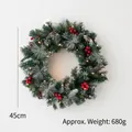 Nordischer Weihnachtskranz mit Zapfen Beeren und LED Lichtern mit 45 cm Durchmesser - Spray Weiß Gemischter Stil (Mit Licht) / Standardausführung
