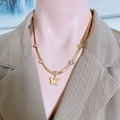 Gold-plated snake chain necklace featuring a butterfly pendant and five heart-shaped zircons - Gold Zircon Butterfly