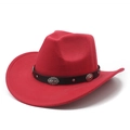 Detail of red cowboy hat with black leather band and silver floral engraved conchos - M(56-59CM) / Red