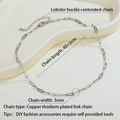 Silver rhodium plated copper necklace chain with lobster clasp on a beige tray - Paperclip Chain Necklace 45cm (NE2373-B)