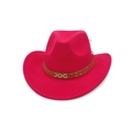 Detail of rose pink western cowboy hat featuring ethnic geometric pattern hat band - One Size / Rose Red (Gold Hexagon Band)