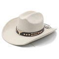 Vintage suede cowboy hat in cream featuring a bull head metal piece and studded band - M (56-57cm) / Beige
