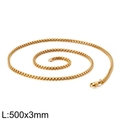 Collier chaîne box en acier inoxydable doré, largeur 3 mm et longueur 500 mm avec fermoir - Longueur 45cm / Largeur 3mm / Or