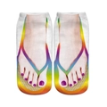 3D flip-flop print socks with rainbow straps and purple nail polish design on white - 20cm (Individual Package) / Yellow
