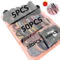 Hair accessory set with 5 satin scrunchies, 750 elastics and 4 styling hair tools - Full Set (Includes Black Scrunchies / Colored Hair Ties / Rubber Bands / Styling Tools)