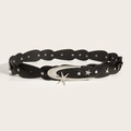 Retro zwarte leren riem met zilveren ster- en maangesp en metalen klinknageldetails - Ster en Maan Gesp Stijl (1349) / Zwart