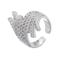 Macro shot of silver feather ring with sparkling cubic zirconia crystals and open band - Luxurious Multi-Row Style (VJ617) / Silver