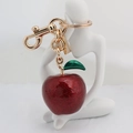 Portachiavi a forma di mela rossa glitterata con chiusura dorata e foglia verde - Mela rossa grande con foglia in lega (Oro pallido)