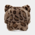 Gorra de béisbol de felpa con estampado de leopardo y orejas de zorro en piel sintética - Estilo con Estampado de Leopardo Marrón (1#色)
