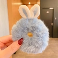 Light blue plush bunny ear scrunchie hair tie with soft faux fur texture for women - 1128A Sky Blue Bunny Ears Plush Scrunchie